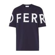 Salvatore Ferragamo Blå Logo Print Crew Neck T-shirt Blue, Herr