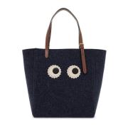 Anya Hindmarch Ögon Design Filt Toteväska Blue, Dam