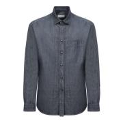 Canali Blå Denim Overshirt med Bröstficka Blue, Herr