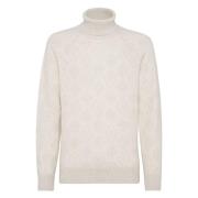 Brunello Cucinelli Stilig Turtleneck Sweater Beige, Herr