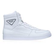 Prada Hög Topp Läder Sneakers för Män White, Herr