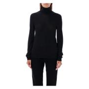 Saint Laurent Svart Stickat Micro Cassandra Highneck Tröja Black, Dam