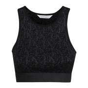 Palm Angels Monogram Jacquard Stickad Topp Black, Dam