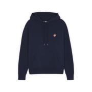 Maison Kitsuné Bomullshoodie med Liten Kontrastlogotyp Blue, Herr