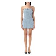 Mugler Blå Spiral Denim Bustier Klänning Blue, Dam