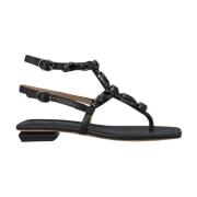 ALMA EN PENA Platt grekisk sandal med ankelrem Black, Dam