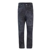 Daily Paper Svart Blommigt Tryck Straight Leg Jeans Black, Herr