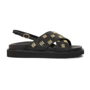 Kazar Platta sandaler dekorerade med metallmonogram Black, Dam