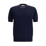 Brunello Cucinelli Monokrom Bomull T-shirt med Ribbade Detaljer Blue, ...