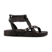 Isabel Marant Läder Frans Ankelrem Sandaler Black, Dam