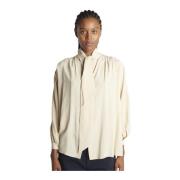 N21 Ivory Hög Hals Plastron Skjortor Beige, Dam