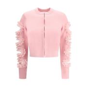 Self Portrait Spets Cut-Out Kort Cardigan Pink, Dam