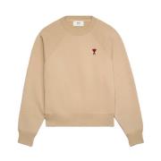 Ami Paris Lyxig Unisex Broderad Sweatshirt Beige, Dam