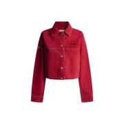 Pepe Jeans Logo Print Denim Jacket Regular Fit Red, Dam