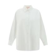 Valentino Oversized Bomullsskjortjacka med Dolda Tryckknappar White, D...