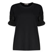 Herno Bomulls T-shirt med Rund Hals och Elastiska Muddar Black, Dam