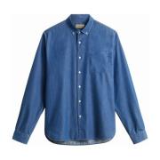 Woolrich Bomulls Casual Skjorta med Ficka Blue, Herr