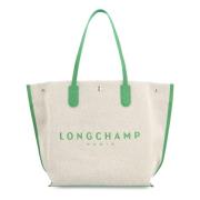 Longchamp Kanvas Toteväska med Läderdetaljer Beige, Dam