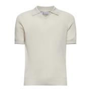 Brunello Cucinelli V-ringad Polo Tröja Elfenbensstickad White, Herr