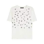 Max Mara Broderad Bomull T-shirt Cabina Vit White, Dam