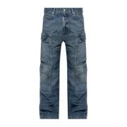 Rick Owens Double Cargo Pocket Denim Pants Blue, Herr