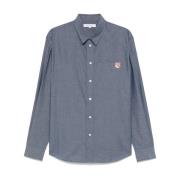 Maison Kitsuné Blå Button-Up Skjorta med Bröstficka Blue, Herr