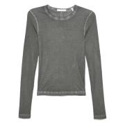 Helmut Lang Räfflad Crew Neck Långärmad Topp Gray, Dam