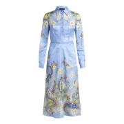 Etro Blommig Jacquard Skjortklänning Blue, Dam