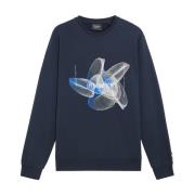 Lyle & Scott Mid Layers 3D Linje Grafisk Crew Neck Sweatshirt Blue, He...