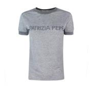 Patrizia Pepe Grå T-shirts och Polos med Strass Logo Gray, Dam