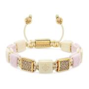 Nialaya Women's Cream & Soft Pink Ceramic Flatbead Bracelet with Gold ...