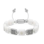 Nialaya Women's White Ceramic Flatbead Bracelet with Silver CZ Gray, D...