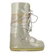 Moon Boot Guld Glitter Hög Topp Skor Green, Dam