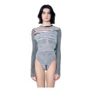 Jean Paul Gaultier Mesh Bodysuit med Draperad Overlay Multicolor, Dam