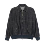 Brunello Cucinelli Mörkblå Denim Bomberjacka Blue, Dam