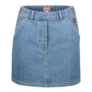 Kenzo Broderad Denim Mini Kjol Blue, Dam