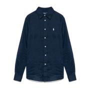 Polo Ralph Lauren Navy Blue Button-Up Skjorta med Pony Motif Blue, Dam