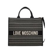 Moschino Elegant Svart Handväska med Gyllene Logotyp Black, Dam