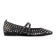 Halmanera Studded Svart Läder Ballerina Skor Black, Dam