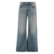 Rhude Jeans med vida ben och distressed-detaljer med läderlogga Blue, ...