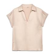 Oltre Två-material T-shirt med V-ringning Beige, Dam