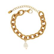 Dansk Copenhagen Joy Waterproof Link Pearl Bracelet 18K Gold Plating Y...