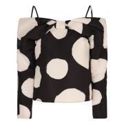 Nina Ricci Polka-dot Off-shoulder Bomull Topp Black, Dam