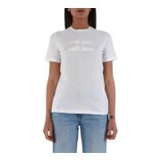 Elisabetta Franchi Broderad logotyp jersey T-shirt med strass White, D...