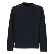 Stone Island Blå Bomull Crewneck Sweatshirt med Logotyp Patch Blue, He...