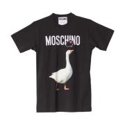 Moschino Svart bomull T-shirt med Luisa Goose Print Black, Dam