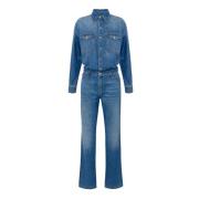 Elisabetta Franchi Denim jumpsuit med palazzo byxor Blue, Dam