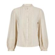 Neo Noir Elegant Deco Blus med Broderi Beige, Dam