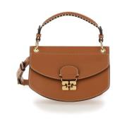 Ganni Brun Crossbody Väska med Logo Plaque Brown, Dam