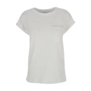 Eleventy Vit Crewneck T-shirt med Framficka White, Dam